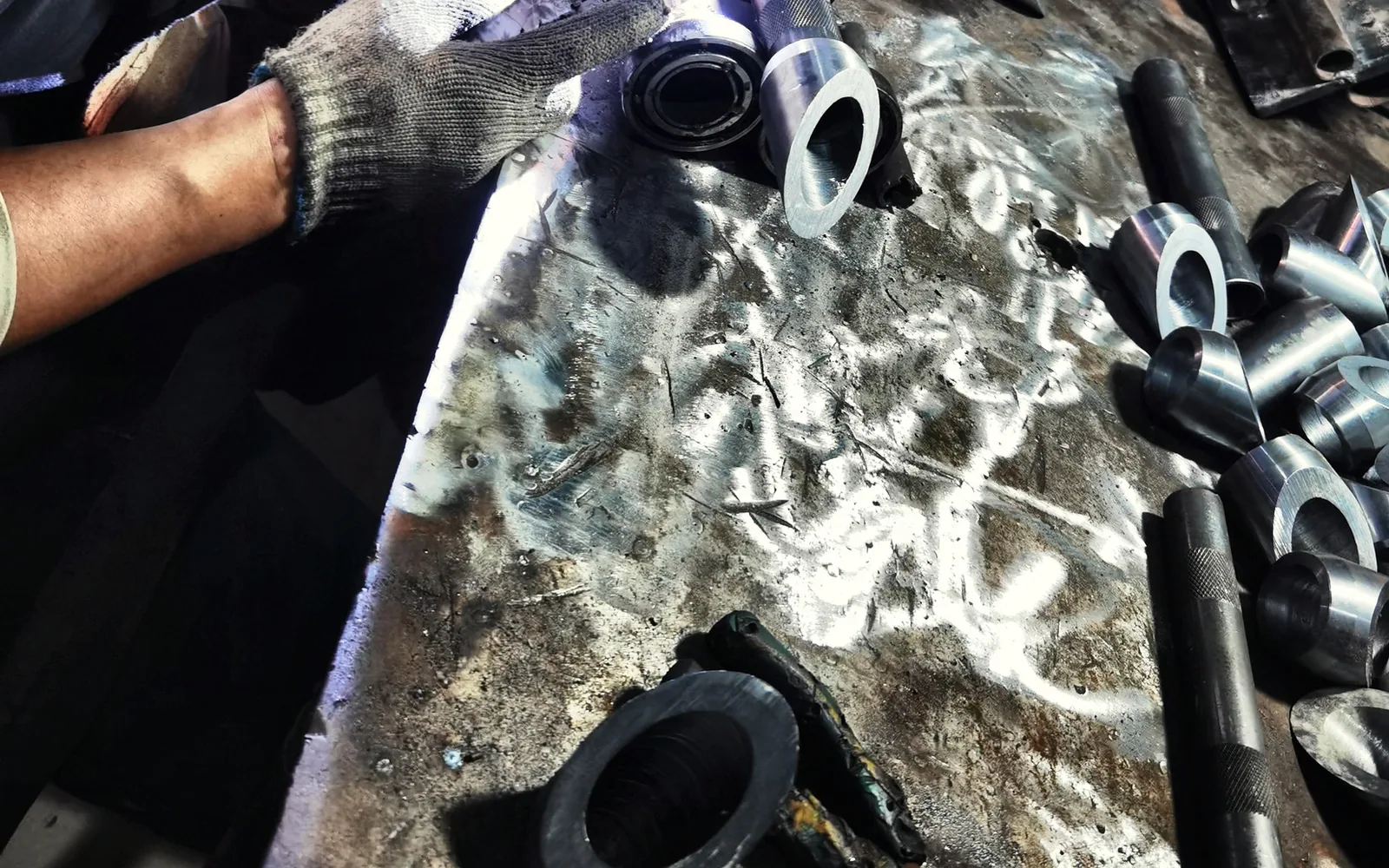 Close-up metal fabrication work in the workshop