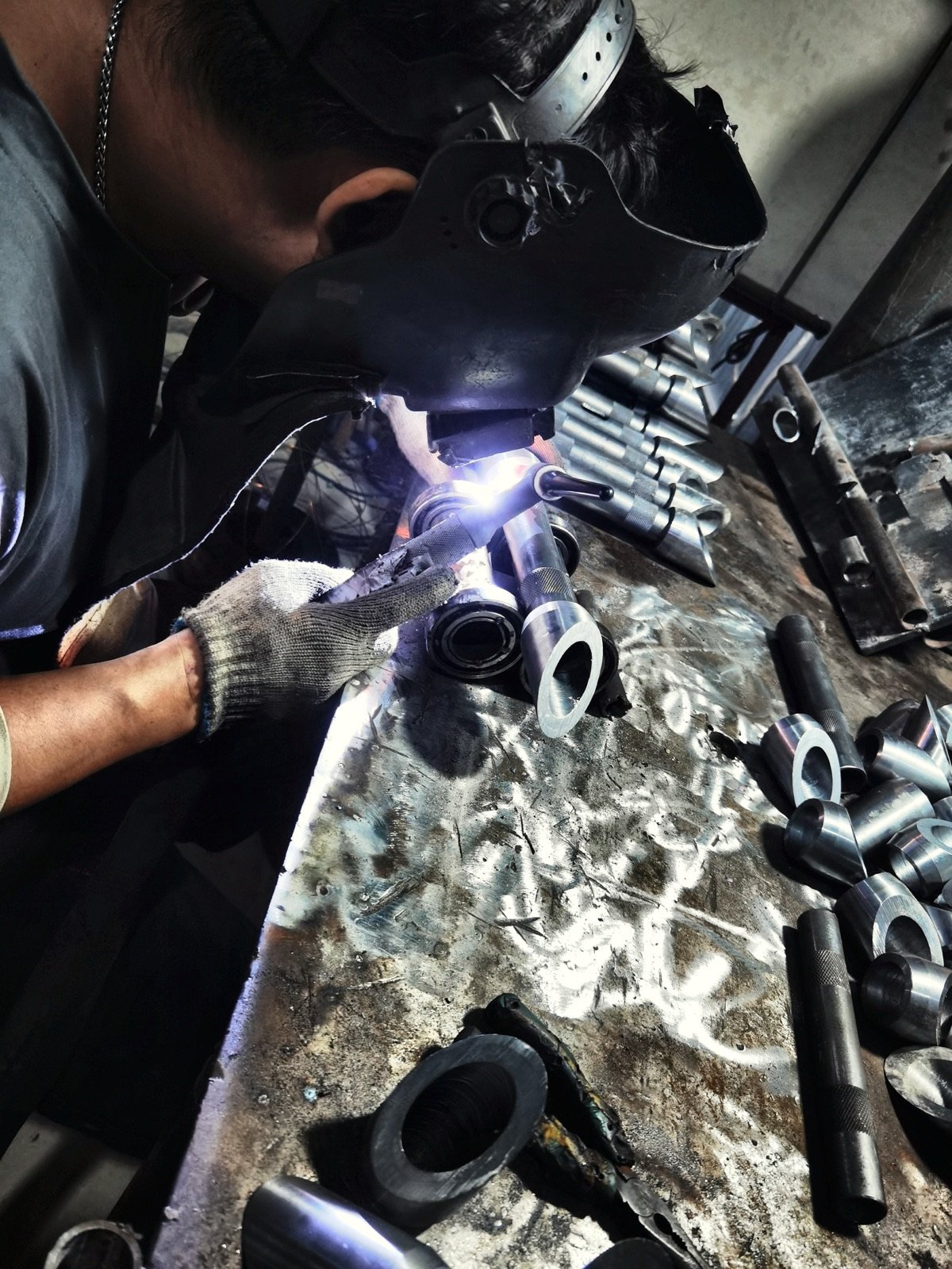 Metal fabrication process in the workshop