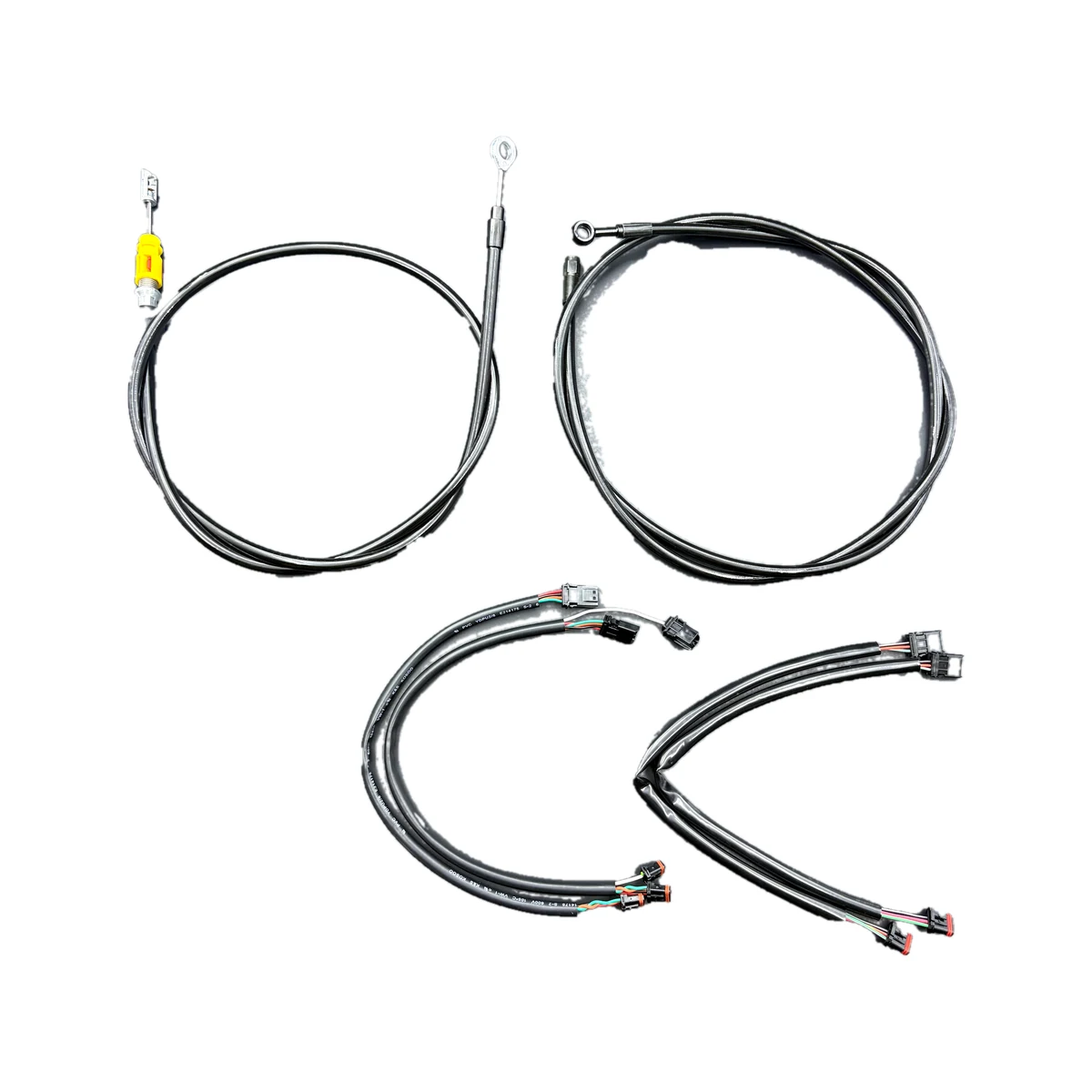 Complete motorcycle cable and line kit on a white background